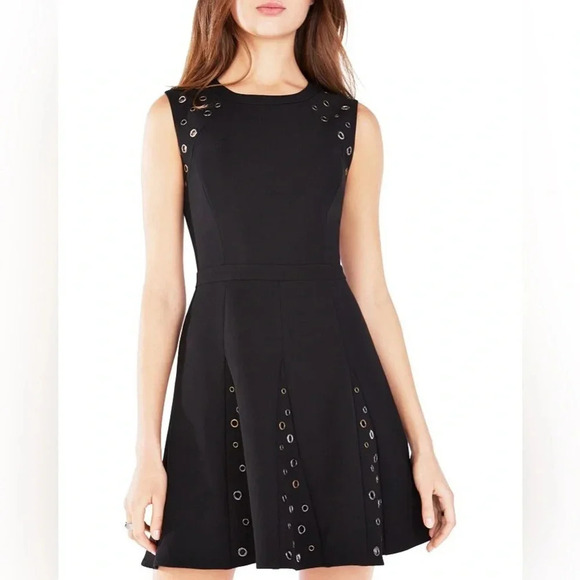 BCBGMAXAZRIA Black Ericka Grommet Fit and Flare Dress Women’s Size 12 - Picture 1 of 8